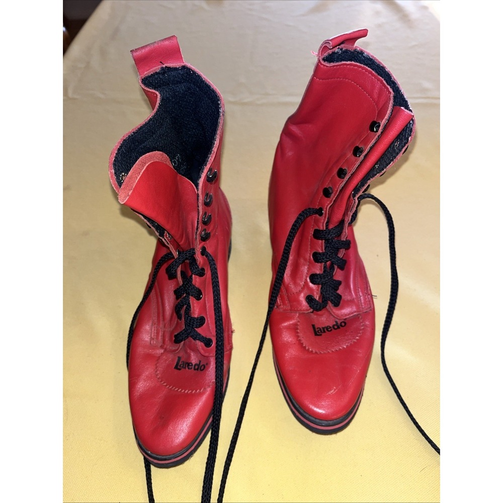 Vtg Laredo Western Red Lace Up Boots Size 6.5 Model 16540 Leather Rubber Sole. - Picture 1 of 10
